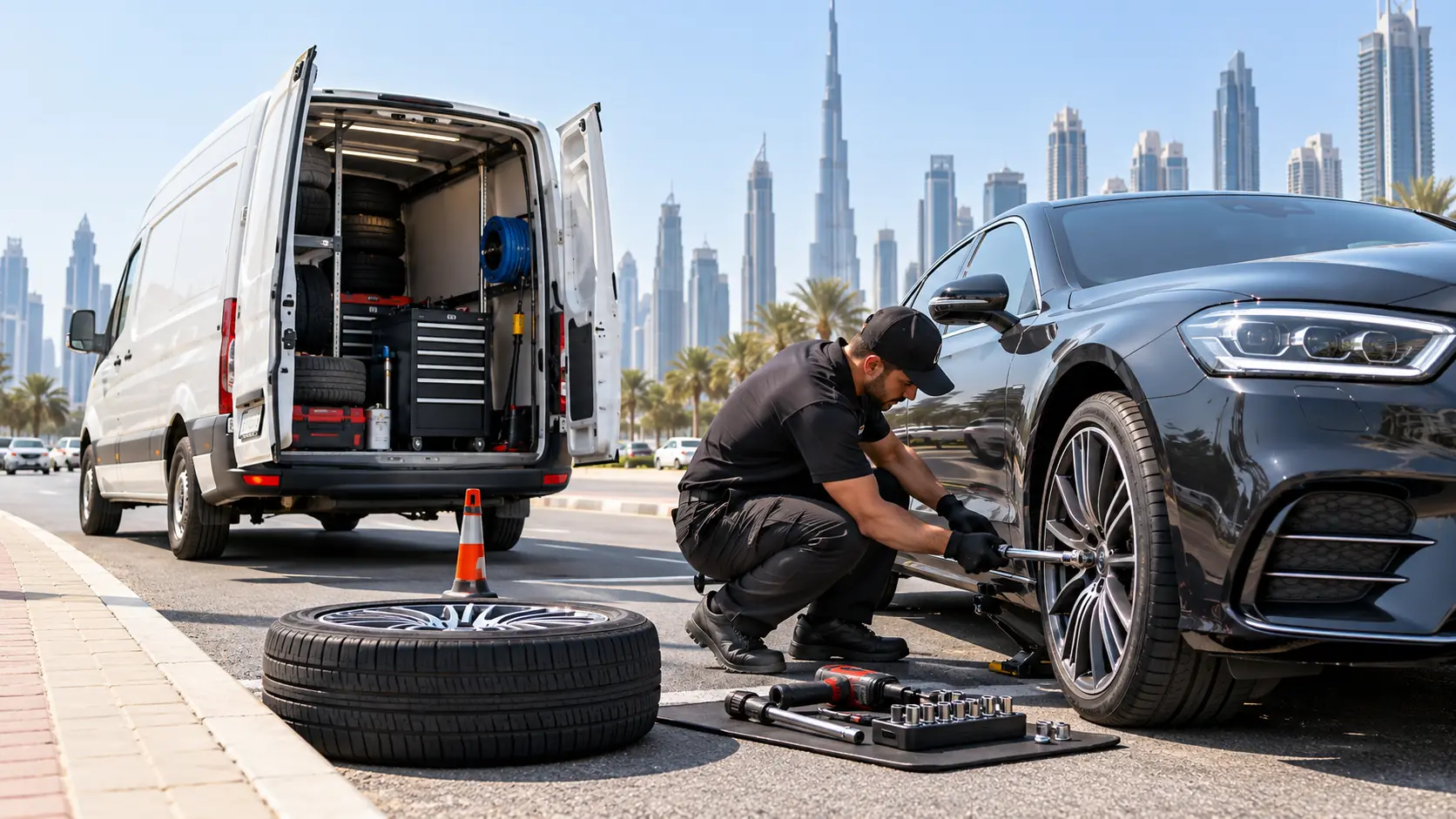 Luxury roadside tyre service Dubai