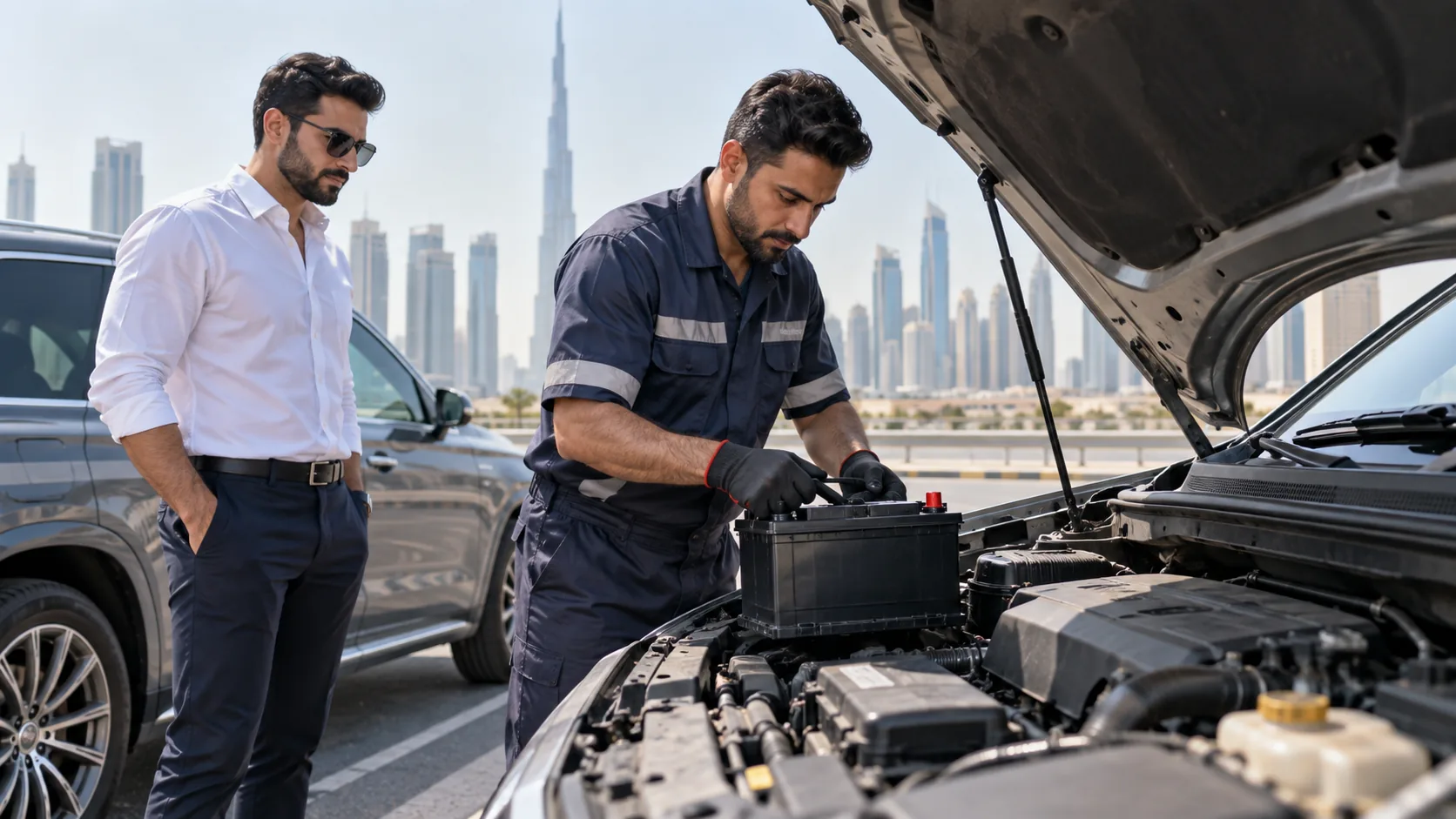 Roadside battery service Dubai