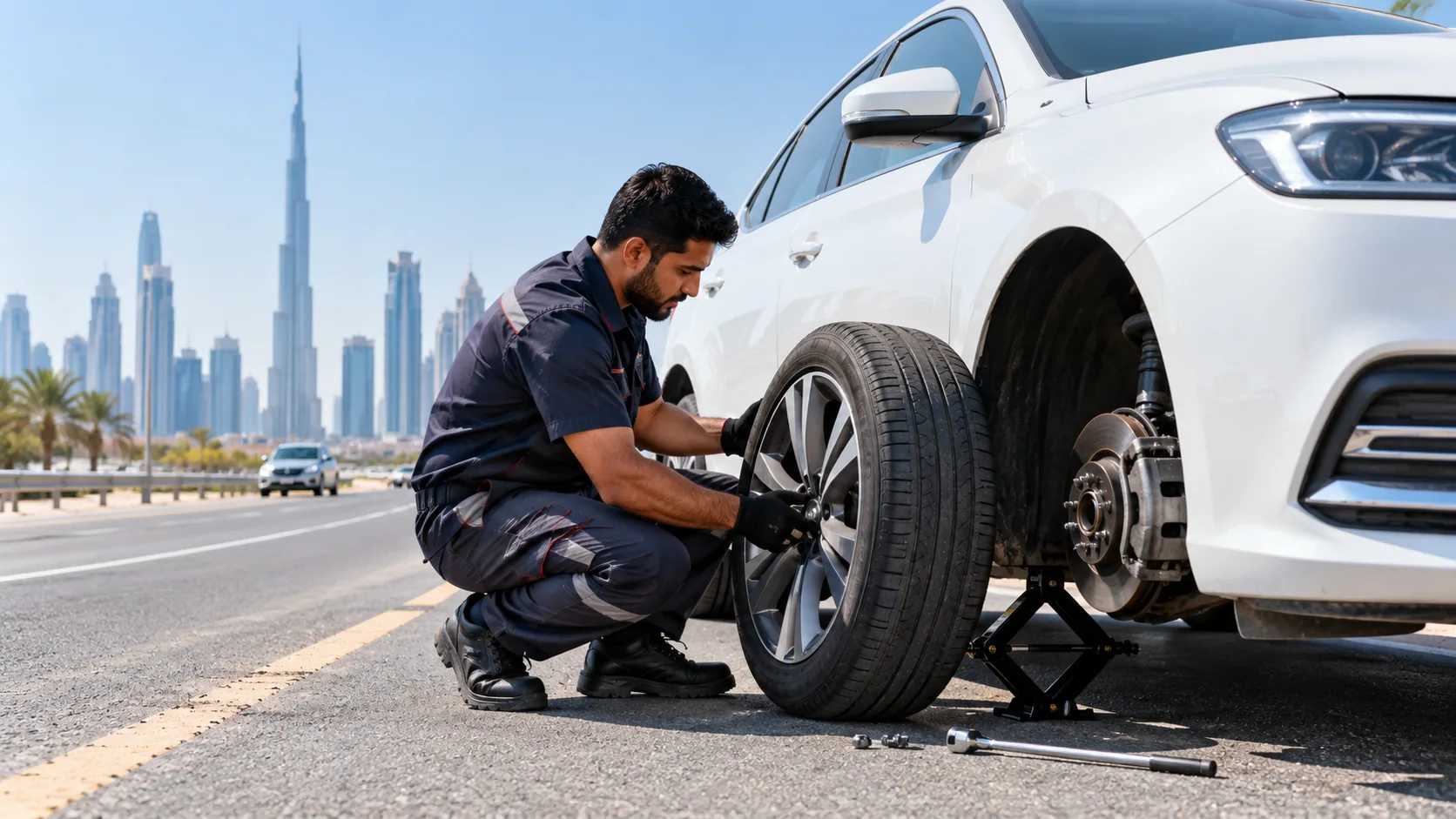 Emergency tyre change recovery Dubai