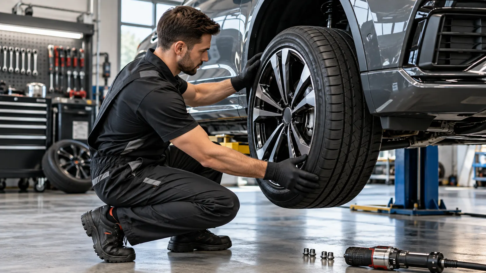 Precision wheel service modern garage Dubai